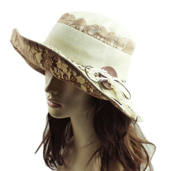 Women's sunbonnet folding roll up lace hem cotton big along the cap sun hat female anti-uv
