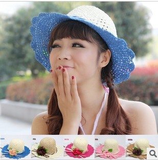 Women's sunscreen sun-shading big straw hat preparation of handmade flower folding beach cap