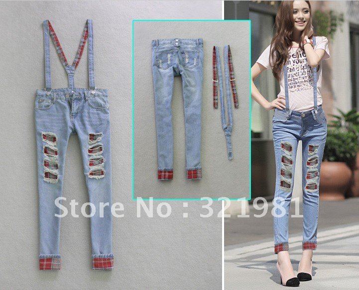 Women's suspender trousers Denim Jeans With Hollow,New Style Fahion.