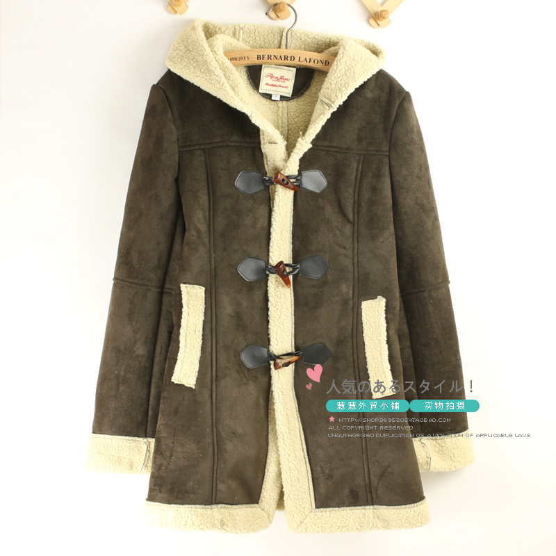 Women's sweet suede fabric wadded jacket horn button berber fleece with a hood female cotton-padded coat