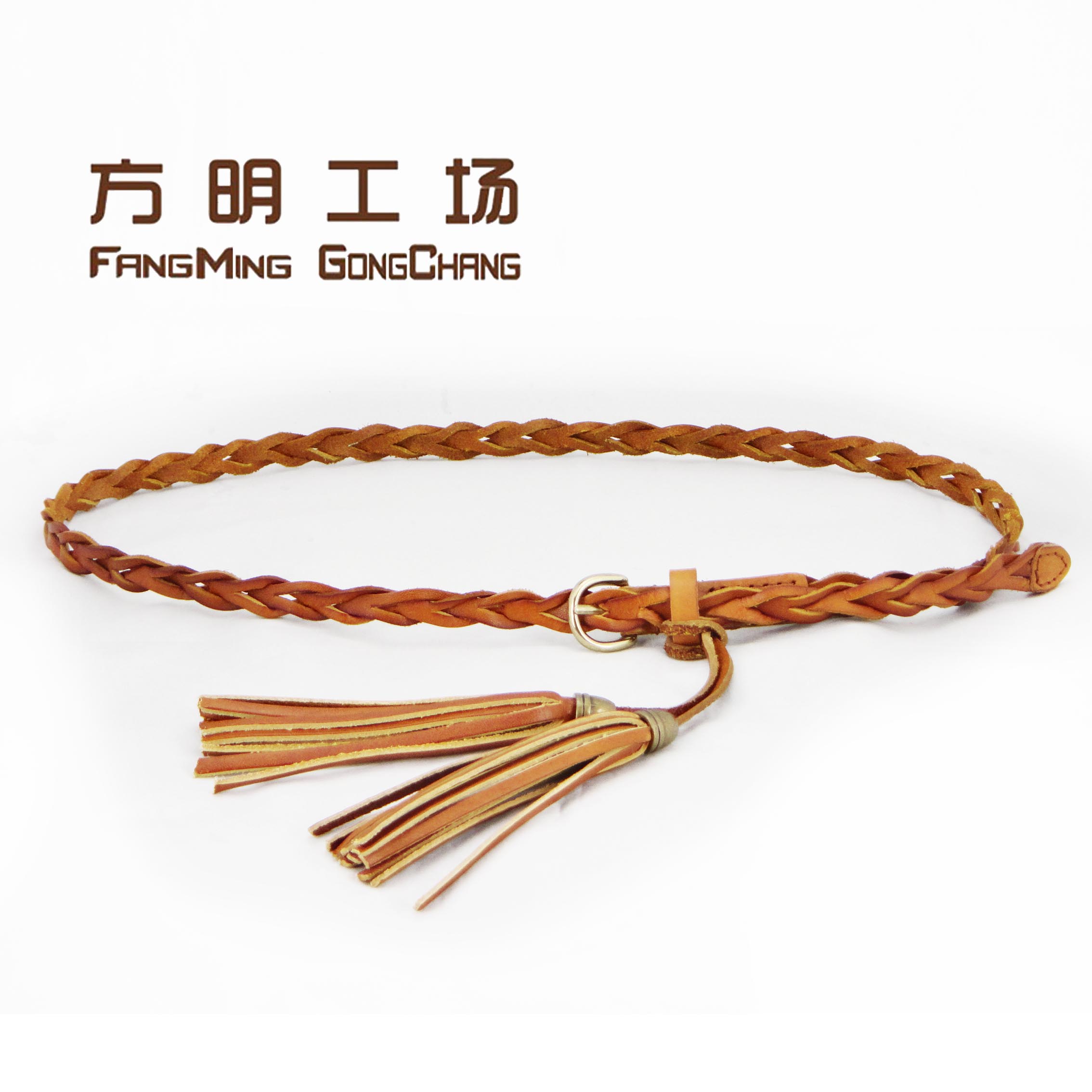 Women's tassel genuine leather knitted belt cowhide belt Women all-match trench down accessories
