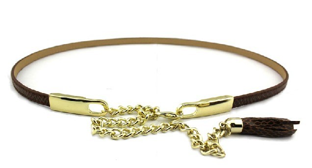 Women's tassel thin belt Snakeskin Leather Tassel Metal Belt candy color dress decoration strap metal belly chain td2586
