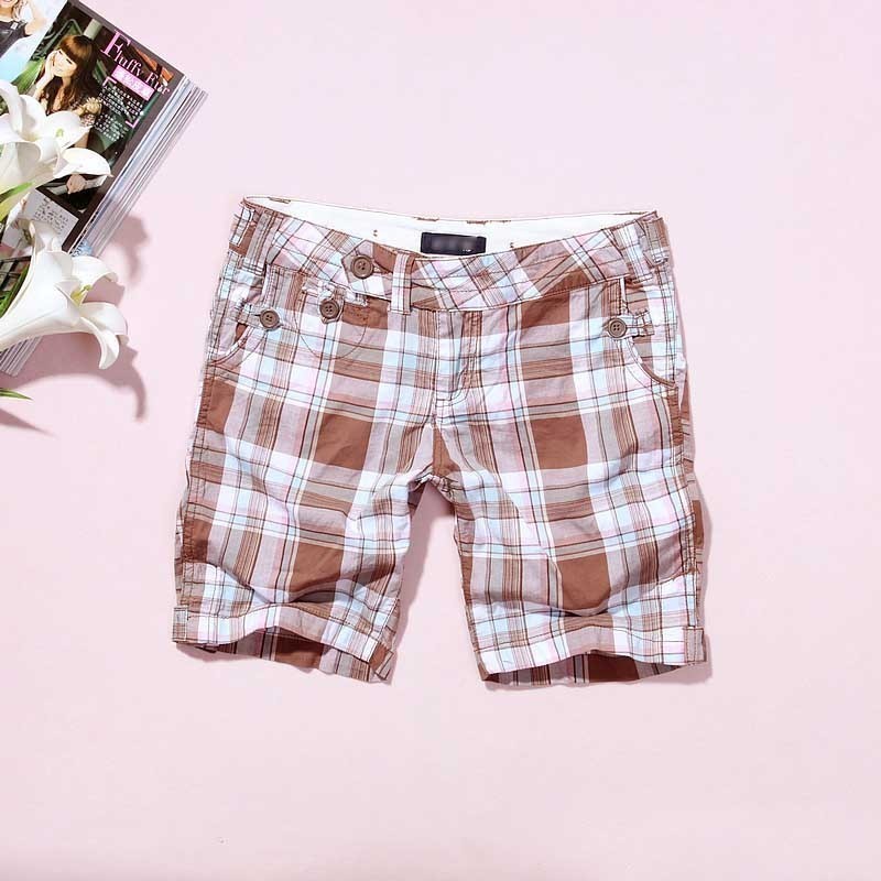 Women's the trend of fashion all-match classic plaid cotton casual shorts d196