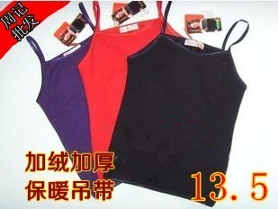 Women's thermal spaghetti strap vest plus velvet thickening tight elastic thermal underwear
