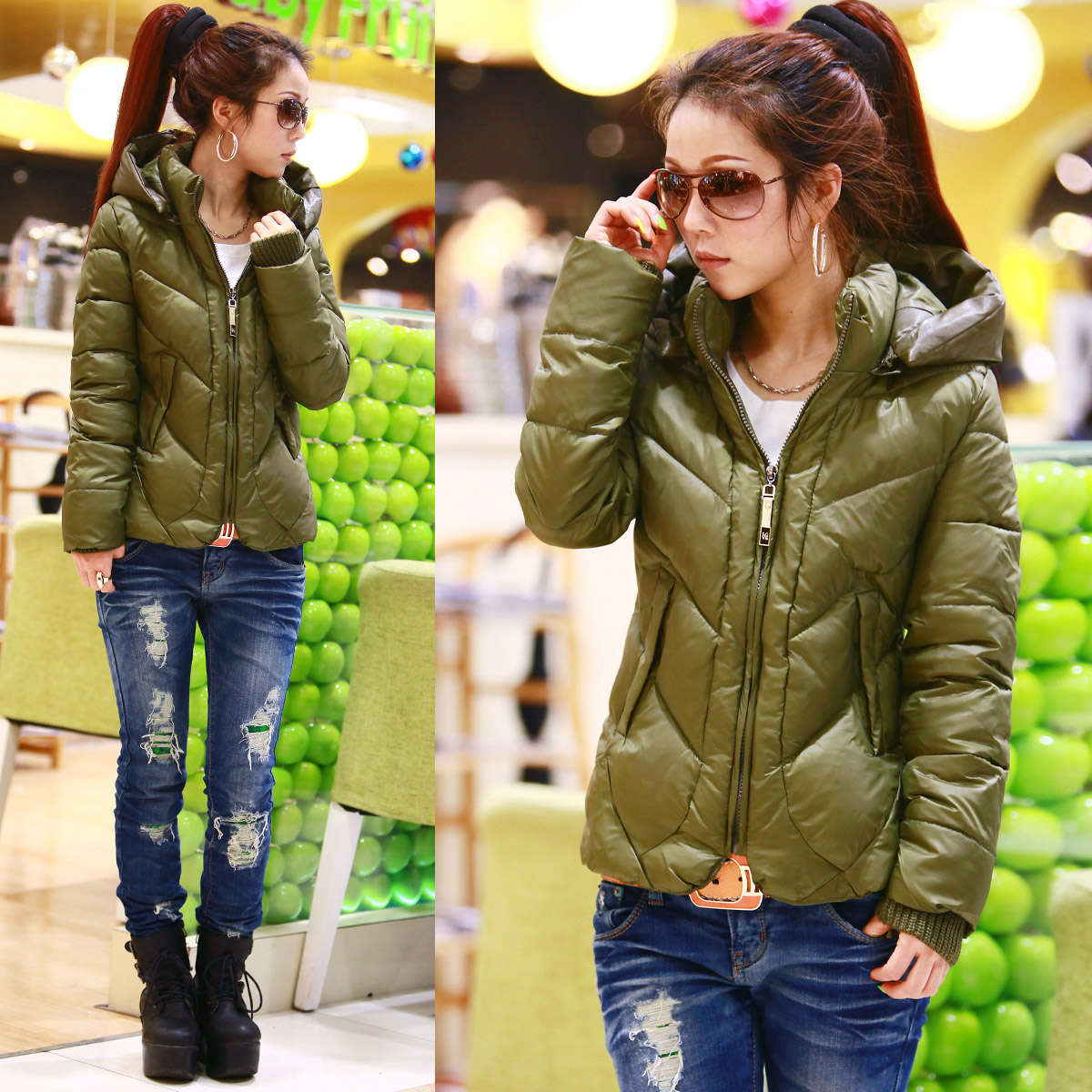 Women's thermal thick wadded jacket 2013 cotton-padded jacket short design women's thick outerwear olive