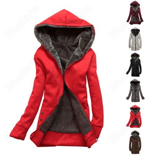 Women's Thicker Hoodie Sweater Hooded Zipper Over Coat Fleece Zip Outerwear