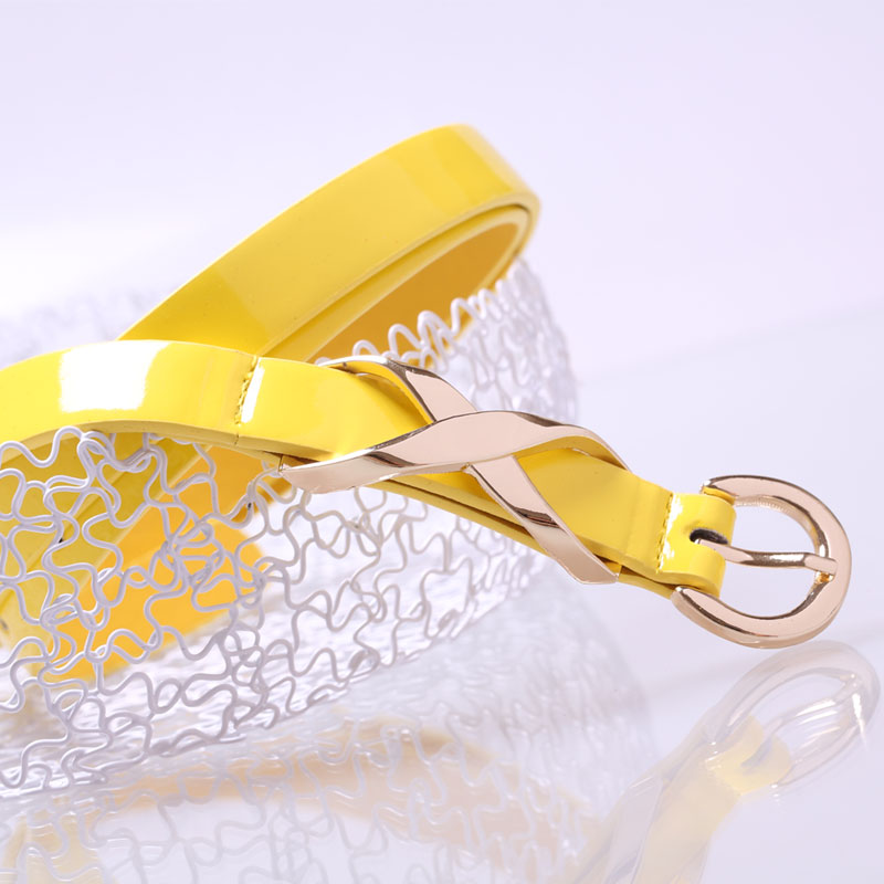 Women's thin belt japanned leather  three-dimensional x buckle decoration belt