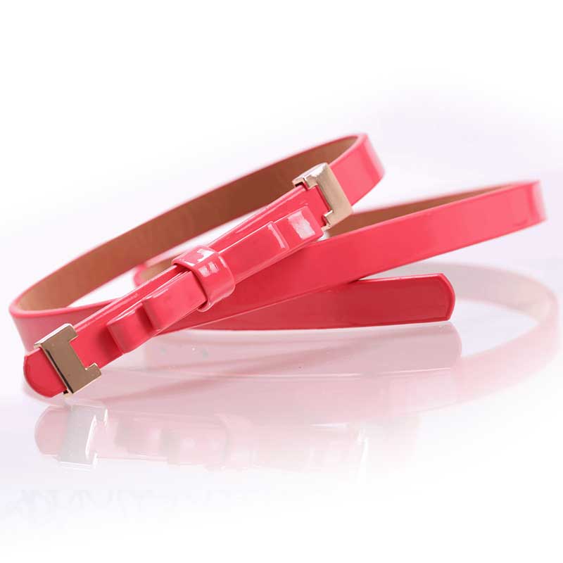 Women's thin belt strap bow buckle japanned leather belt