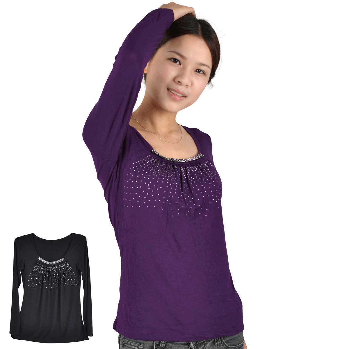 Women's top elastic slim diamond basic d-8830