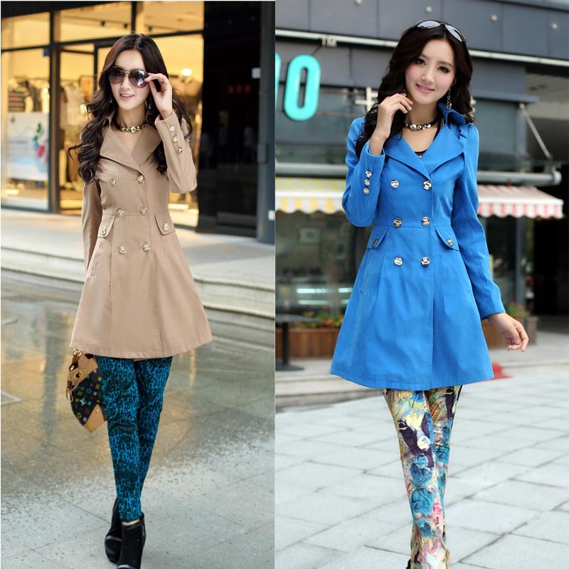 Women's trench autumn gentlewomen elegant long-sleeve turn-down collar double breasted slim trench outerwear yfw7382