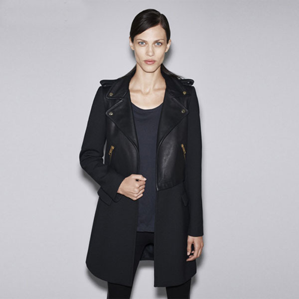 Women's Trench overcoat, Woolen-blends PU Leather Patchwork With Zip Biker Coat,Free Shipping