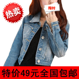 Women's turn-down collar denim outerwear spring and autumn female plus size short jacket female denim top