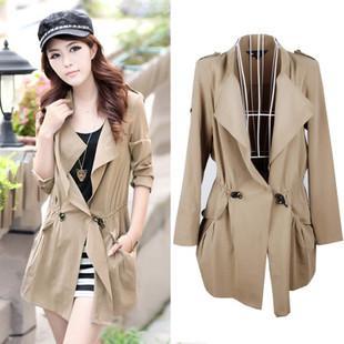 Women's turn-down collar drawstring belt slim waist casual slim medium-long long-sleeve thin trench outerwear