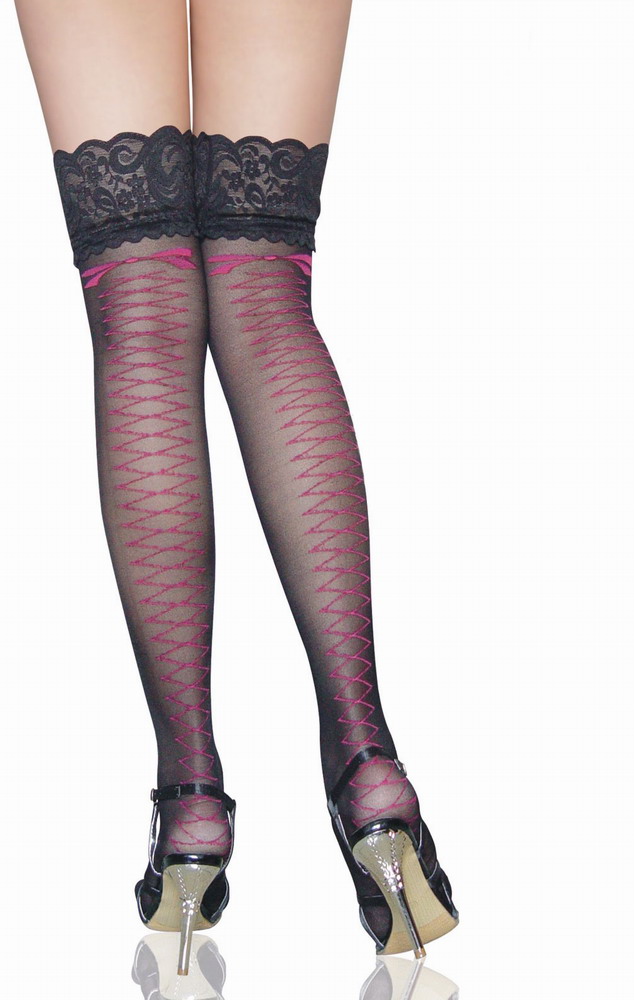 Women's underwear - over-the-knee stockings - red stripe black lace sock 7726