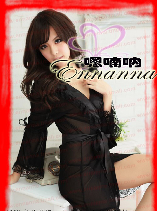 Women's underwear sexy sleepwear soft yarn lace lacing kimono-style sleep set bathrobe plus size