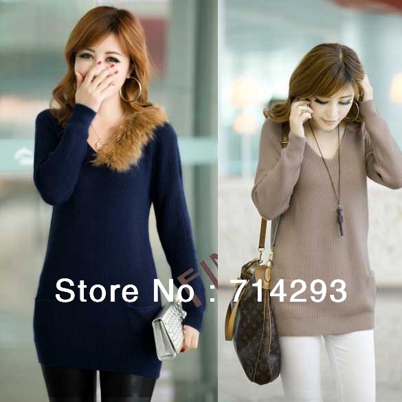 Women's V Neck Comfort Slim Long Sleeve Knitwear pullover free shipping 10181