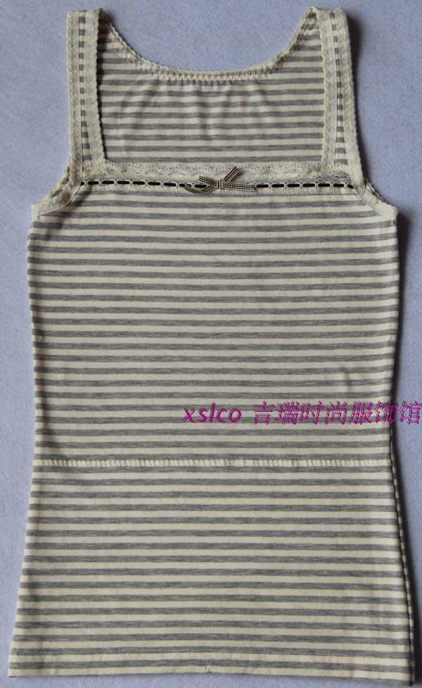 Women's vest stripe all-match lace spaghetti strap vest corselets 100% cotton comfortable high quality