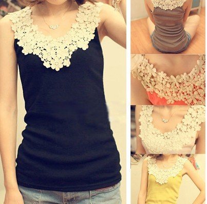 Women's Vest women Hollow lace vest Thread Base vest Women's top Chain link fence collar Small Floral