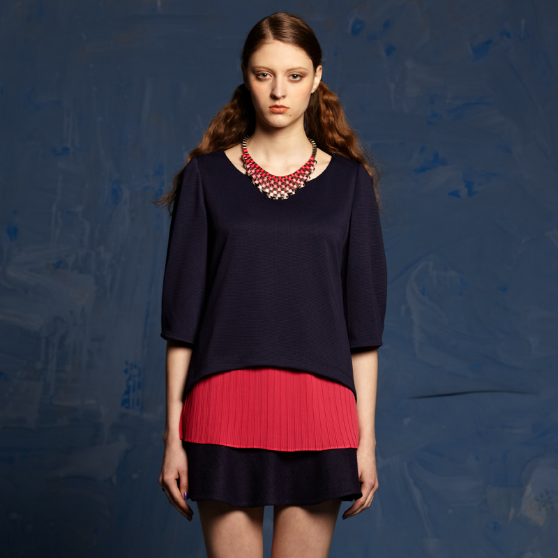 Women's vintage knitted basic shirt plus size faux two piece set sweater 2w1043