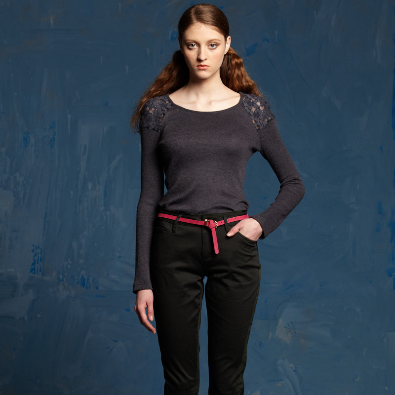 Women's vintage slim knitted basic shirt long-sleeve lace cutout sweater 2w2080