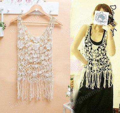 Women's Vintage Summer See Through Crochet Lace Sexy Tank Cape Waistcoat Vest M