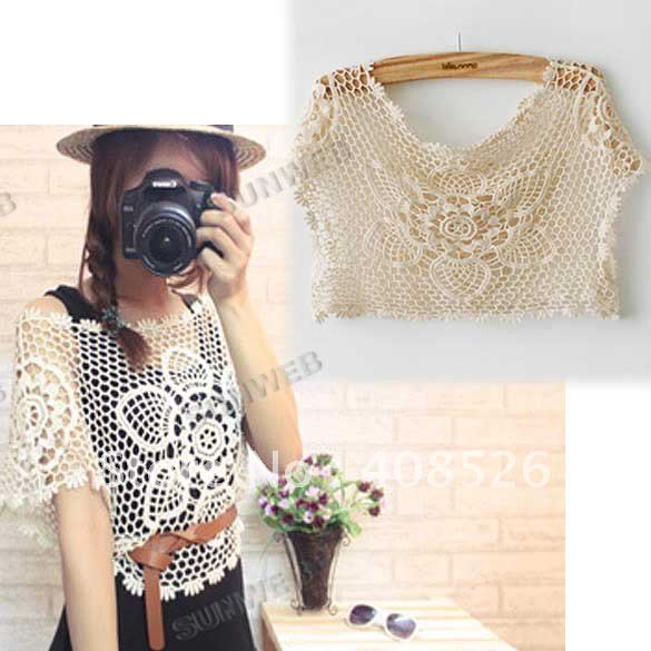 Women's Vintage Summer See Through Crochet vest Lace Sexy Tank Cape Waistcoat Larger flowers pattern Top free shipping 4038