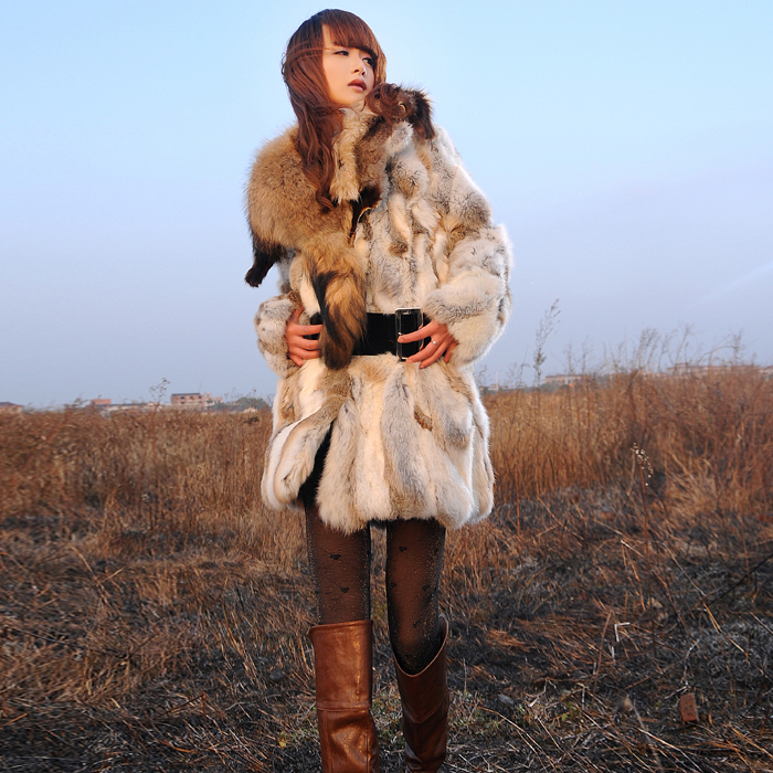 women's Waistcoat rabbit fur coat Long Design Charm Fashion Warm Rabbit Fur Outerwear Size S M L XL  (TFFC-001)