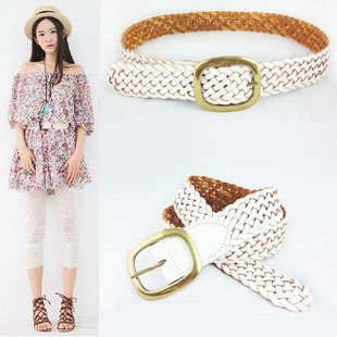 Women's white genuine leather all-match belt down coat cummerbund cowhide belt women's accessories