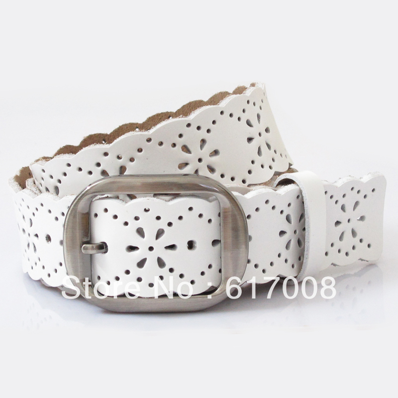 Women's white genuine leather strap fashion cutout cowhide wide belt decoration personalized sb's belt accessories
