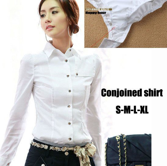 Women's white shirt long-sleeve Korean fashion OL conjoined shirts Ladies blouse S-M-L-XL SY0029 Free shipping wholesale