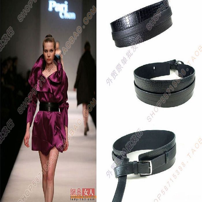 Women's wide cummerbund pin buckle japanned leather belt strap