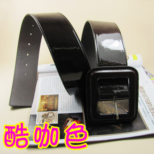 Women's  wide flat mirror leather belt fashion japanned pu leather belt strapwith  square buckle