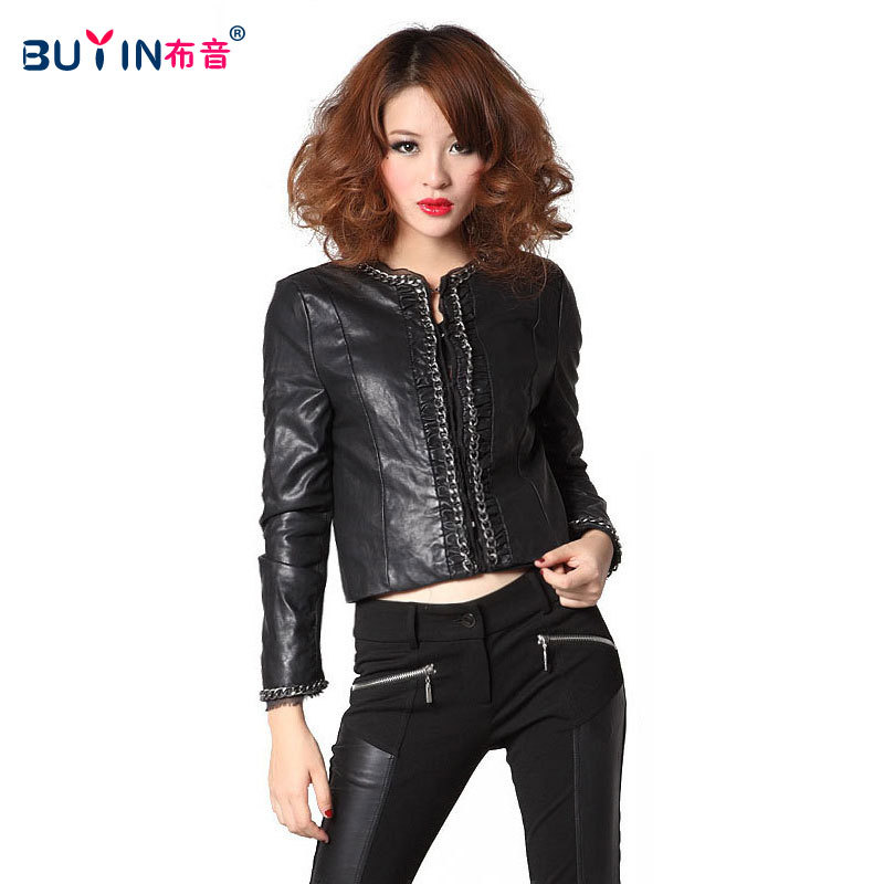Women's winter fashion personality fashion chain motorcycle PU clothing jacket