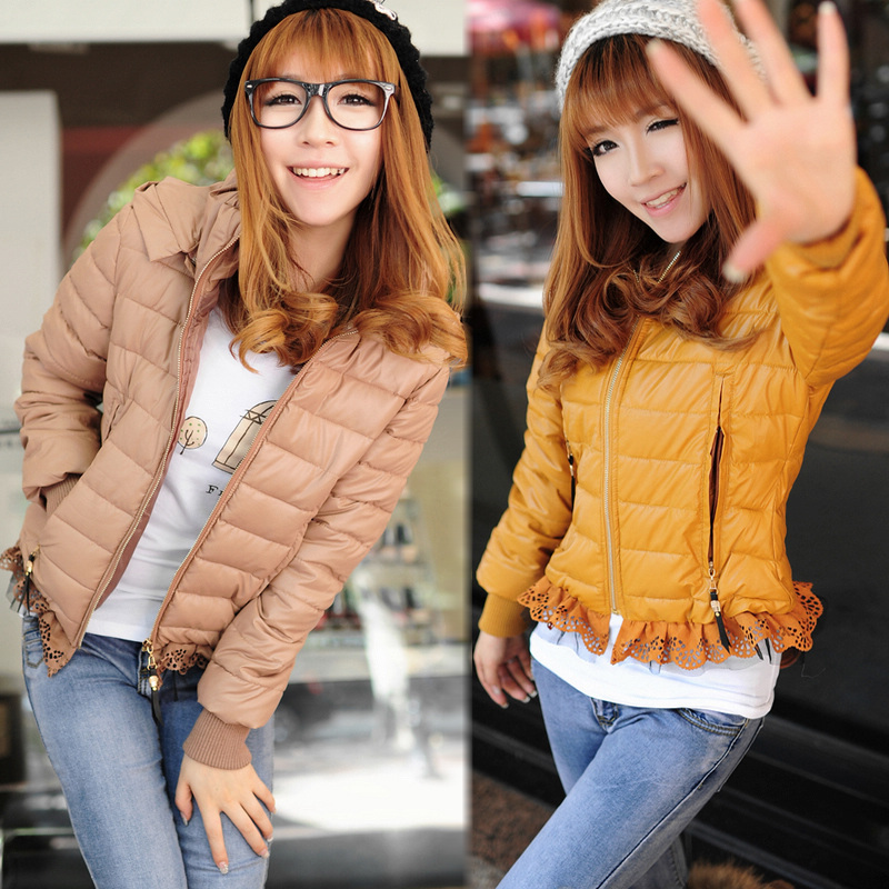 Women's winter wadded jacket cotton-padded jacket hem lace short design with a hood thermal thickening winter wadded jacket