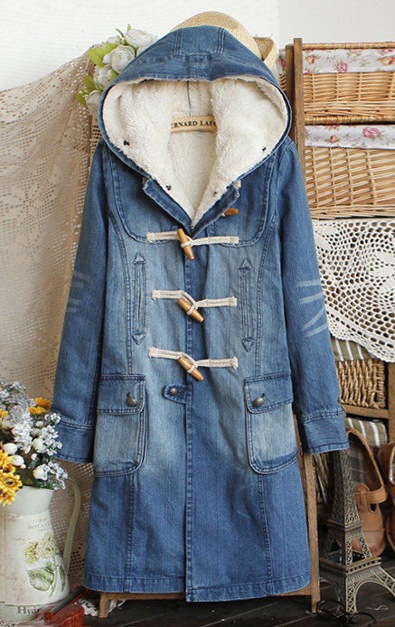 Women's with a hood detachable plush thickening water wash denim wadded jacket cotton-padded jacket outerwear