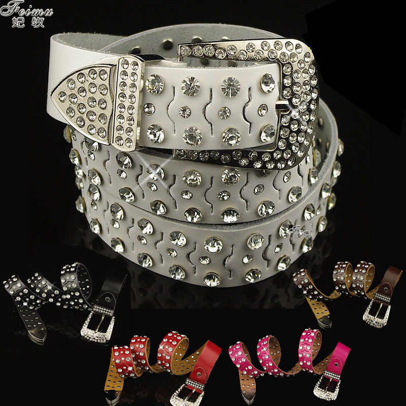 Women's with diamond belt cutout genuine leather women's cowhide strap diamond fashion belt rhinestone