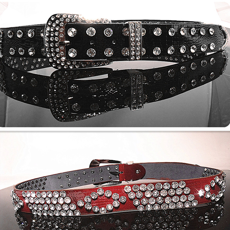 Women's with diamond belt genuine leather cowhide women's strap diamond fashion waist belt rhinestone