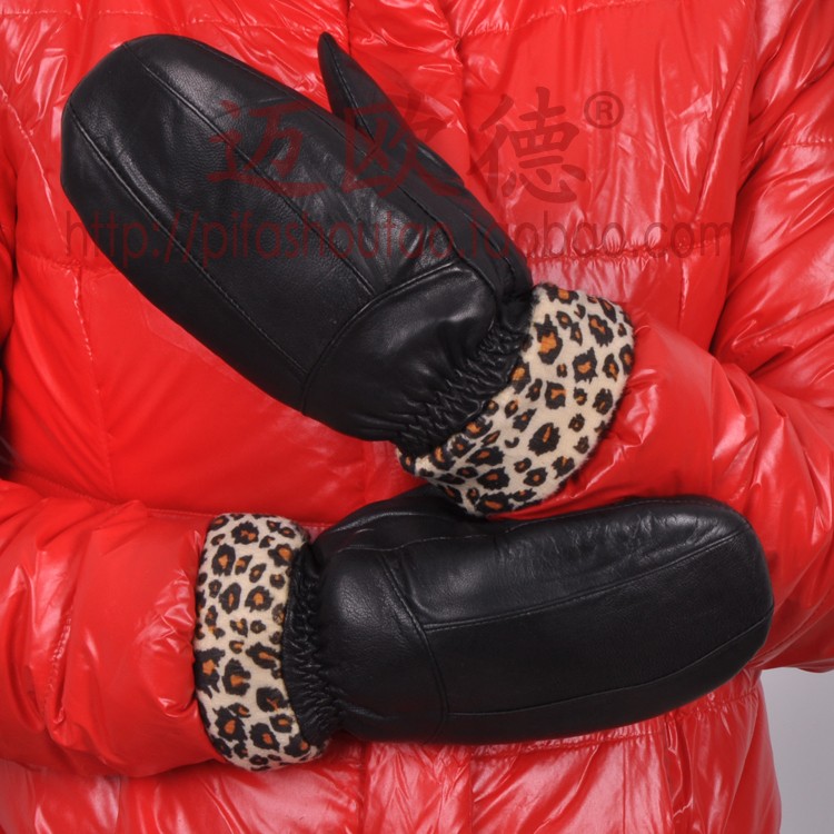 Women's wool and fur in one gloves genuine leather gloves winter thermal fingerless yarn genuine leather gloves plus velvet