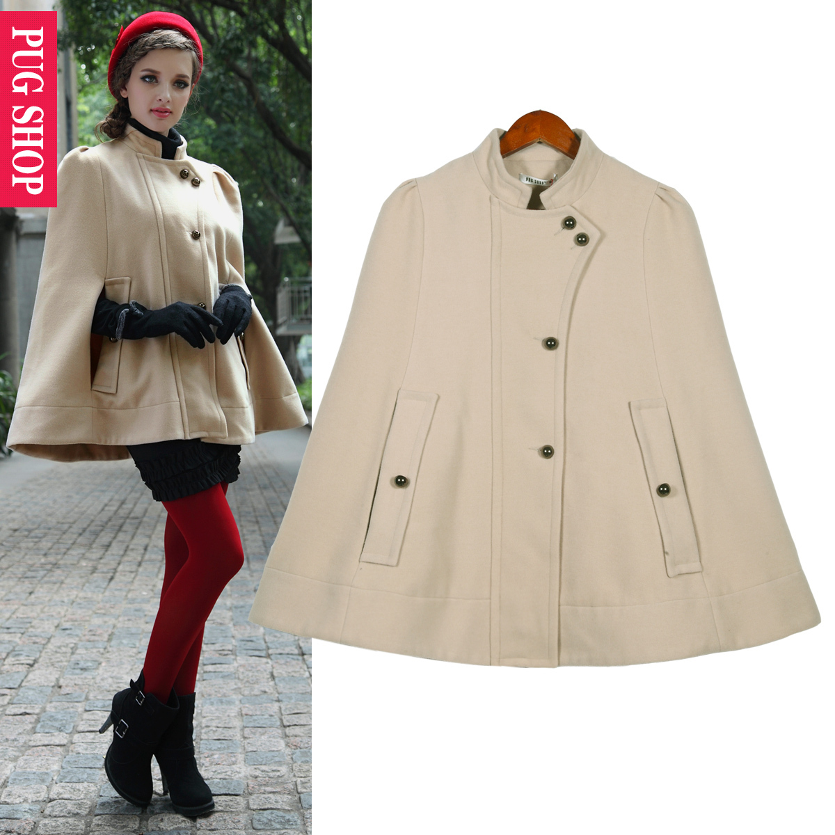 Women's wool cashmere brief small cloak trench short jacket