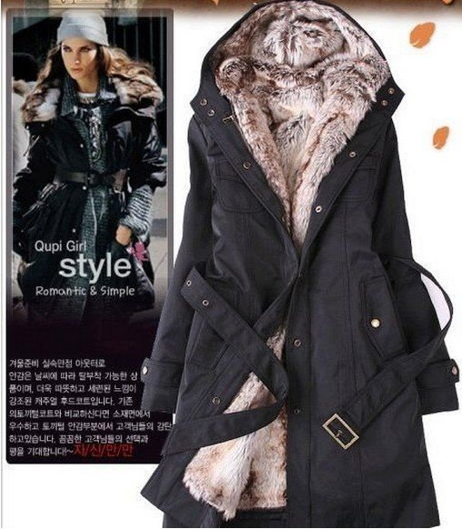 Women's wool trench outerwear jacket overcoat jacket 2012 Faux fur lining winter long fur coat clothes wholesale Free Shipping