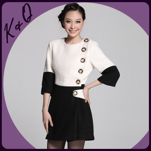 Women's woolen trench outerwear color block quality wool coat, manufacturer dropship