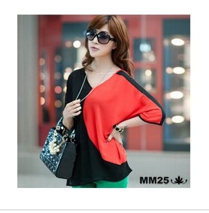 Women's xb18 v chiffon shirt batwing sleeve snow plus size