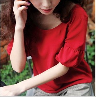 Women's xb6 vintage puff sleeve summer short-sleeve top chiffon shirt