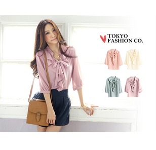 Women's xc3 sweet wave bandage gauze top half sleeve summer chiffon shirt