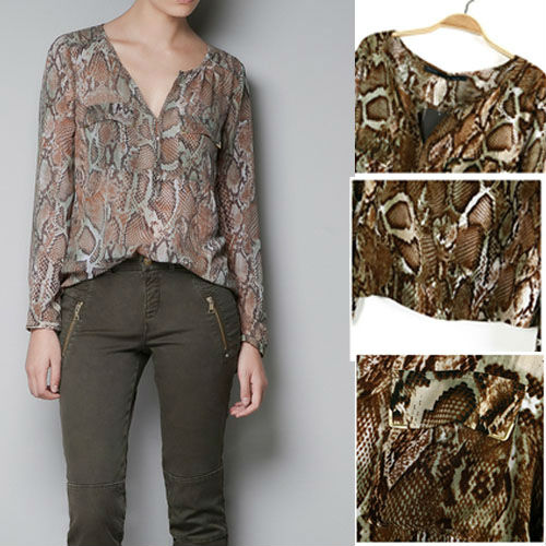 WOMEN SEXY BLOUSE SERPENTINE V-NECK  LOOSE HEDGING SHIRTS DOUBLE POCKETS  3777