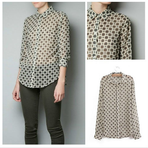 WOMEN SEXY BLOUSES RETRO ETHNIC-PRINT  PERSPECTIVE LONG SLEEVE SHIRT 3778