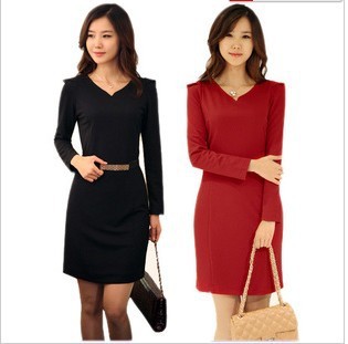Women Sexy dress Free shipping wool blends PU Leather skirt 2012 Autumn slim winter dress long-sleeve patchwork one-piece dress