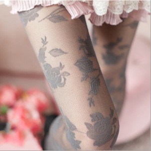 Women Sexy Sheer Lace pantyhose Rose Silk Stockings Leggings Pants 3 Colors Tights Free shipping 1