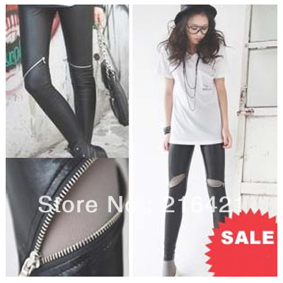Women Sexy Skinny Thick Stretch Pantynose Tight Pants Stirrup PU Leather Trousers Leggings 2PCS/LOT