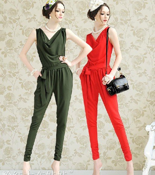 Women sexy V-neck draped jumpsuit Harem Pants long trousers rompers ja172